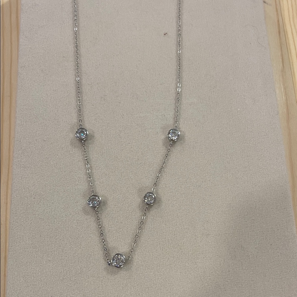 Moissanite Station Necklace – Sterling Silver Bezel Set